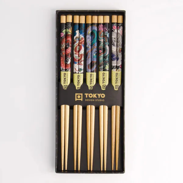 Set 5 paia di bacchette giapponesi Yakuza Blue Dragon