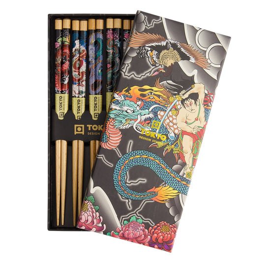 Set 5 paia di bacchette giapponesi Yakuza Blue Dragon