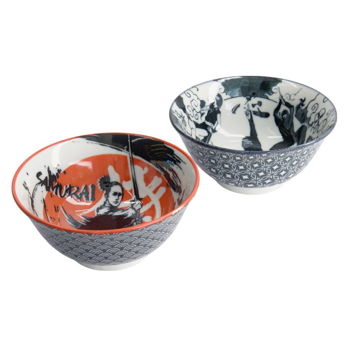 Set 2 ciotole giapponesi Asakusa rosse e grigie con bacchette – 550 ml