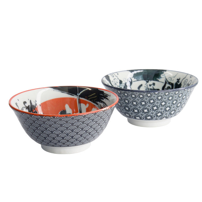 Set 2 ciotole giapponesi Asakusa rosse e grigie con bacchette – 550 ml