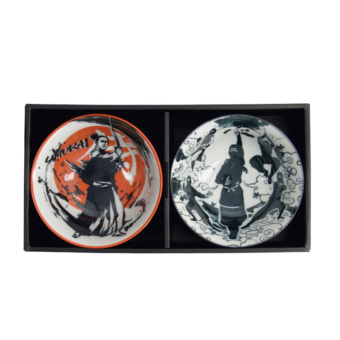 Set 2 ciotole giapponesi Asakusa rosse e grigie con bacchette – 550 ml
