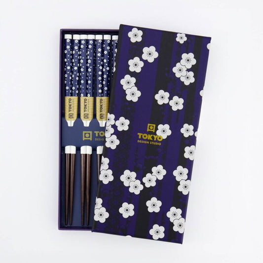 Set 5 paia di bacchette giapponesi Blue Plum
