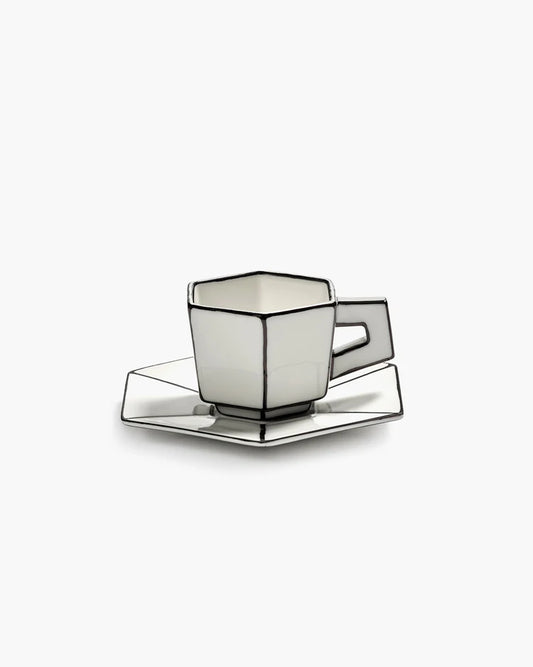 Set 2 tazze da caffè con piattino Carte Blanche – bianco/nero