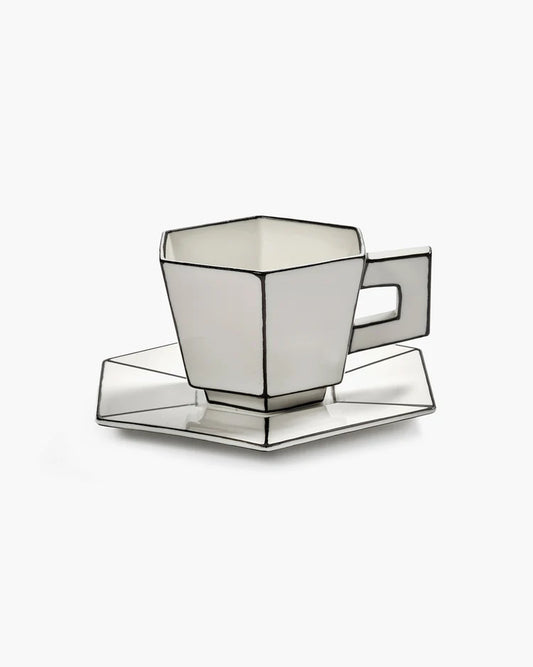 Set 2 tazze cappuccino con piattino Carte Blanche – bianco/nero