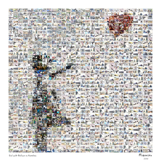 Girl with balloon vs Homeless – opera plexiglass 70×70 cm